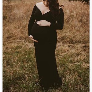 Maternity elegant Fitted long-sleeve V-Neck Slim👗